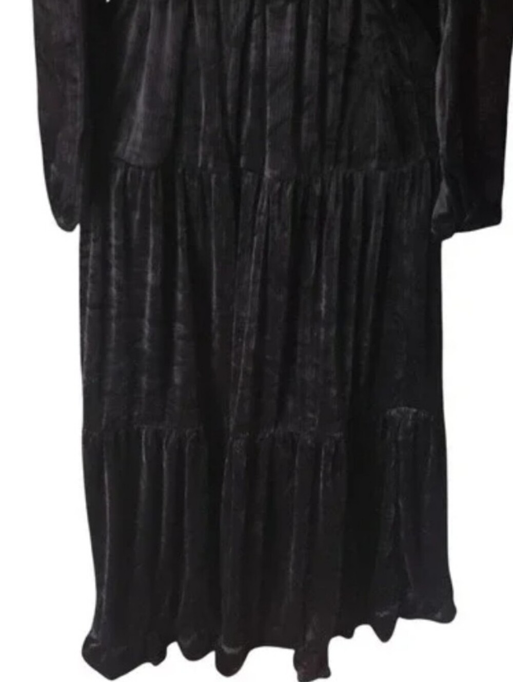 NWT HALARA Gothic Velvet Witchy Long Sleeve Black Tiered V-Neck Maxi Dress L - Picture 5 of 14